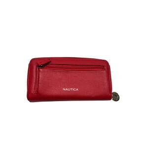 NEW Nautica Be Shore Zip Around Clutch Wallet Red Bifold Card Slot RFID-Blocking